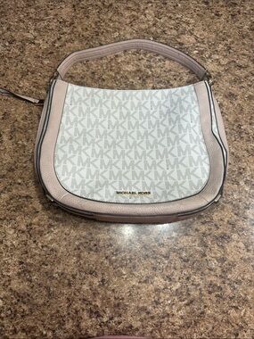 Michael Kors Nude and White Signature Shoulder Hobo
